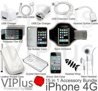 15in1 Accessory Bundle Kit Apple iPhone 4 4S Charger Leather Case 