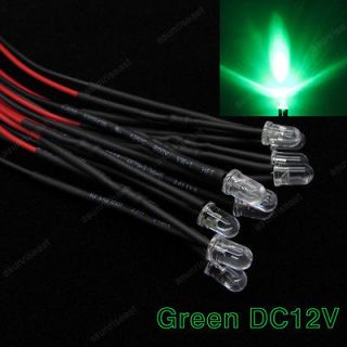   Green DC12V LED Lamp Light 20cm Pre Wired 12000mcd Round Water Clear