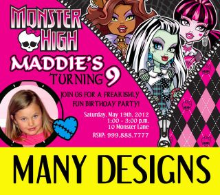 Custom Personalized Monster High Photo Birthday Party Invitation 