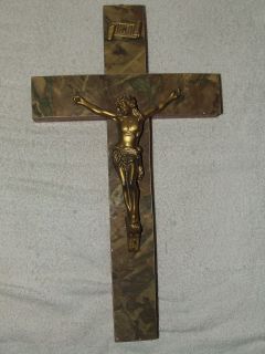   Large Oak Art Deco Jesus Religious INRI Wall Crucifix Cross c.1900