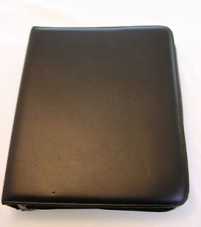 Black Leather Zippered Portfolio / Daytimer / Case / Binder 13 1/2 L