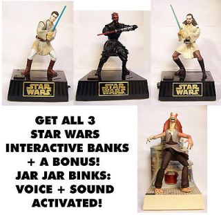Star Wars Interactive Banks Qui Gon Jinn Obi Wan Kenobi Darth Maul Jar 
