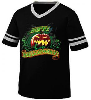     Evil Pumpkin Jack O  Lantern Spooky Mens Ringer V Neck T shirt
