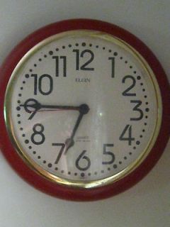 Vintage Elgin Wall Clock   RED   Quartz    Works Great