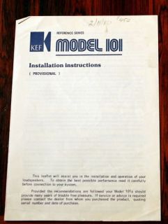 KEF Reference Series 101 Installation Instr. Original