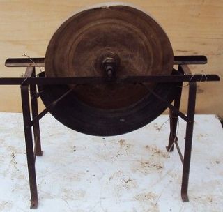 ANTIQUE GRINDING STONE W/ FRAME / HANDLE