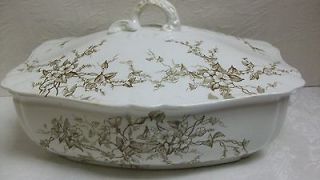 ANTIQUE ALFRED MEAKIN SPRAY BROWN TRANSFER   COVERED DISH 