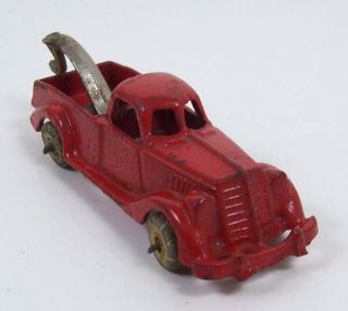 Vintage Hubley Red Metal Toy Tow Truck Wrecker Rubber Wheels No 2222 