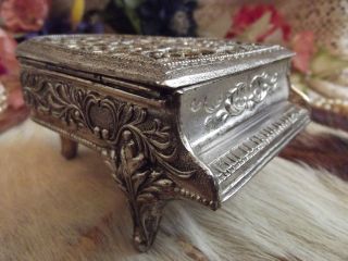 Vintage JAPAN SILVER Plated METAL MUSIC Jewelry BOX BABY Grand PIANO 