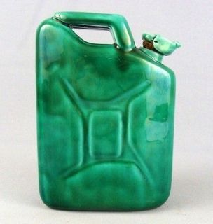 1944 ANTIQUE FRENCH FRANOR ROYALE GREEN GLAZED CERAMIC GAS CAN DESIGN 