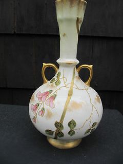 Antique hand painted porcelain vase Royal Bonn floral gold gilted