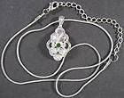 Vintage Necklace & Pendant~Silver Tone With Green Stone
