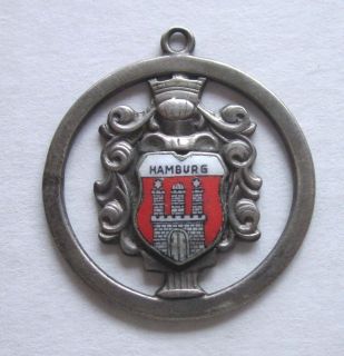 Vintage 800 Coin Silver Hamburg Travel Shield Pendant   Germany