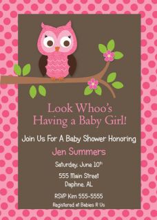   PRINTED OWL GIRL BABY SHOWER INVITATION BIRTHDAY ANNIVERSARY INVITES