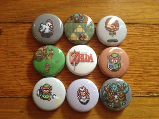 Legend of Zelda 1 pin button lot of 9 SNES super nintendo LINK TO THE 