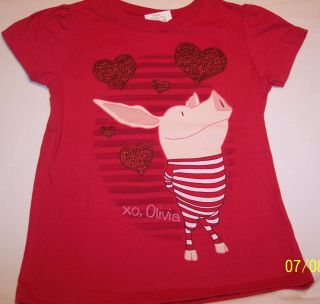 NWT Girls Top OLIVIA THE PIG S/S Sz 4T Cute Red with Glittered Hearts