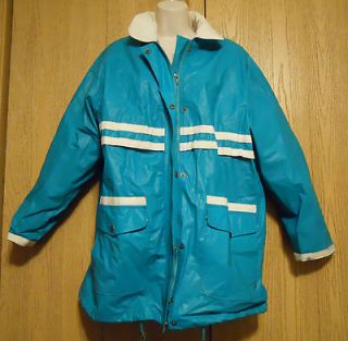 Aqua Togs Green & White Zip & Snap Front Rain Slicker Coat Jacket 