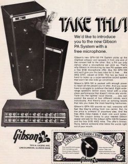 1973 TAKE THIS THE GIBSON P.A. SYSTEM PHOTO AD