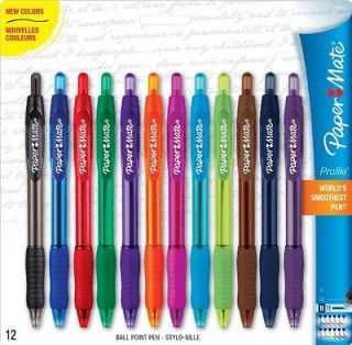 Paper Mate Profile Retractable 1.4mm Point Ballpoint Pens, 12 Colored 