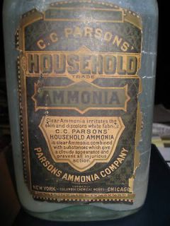 Parsons Household Ammonia Bottle & Label 1882 RARE