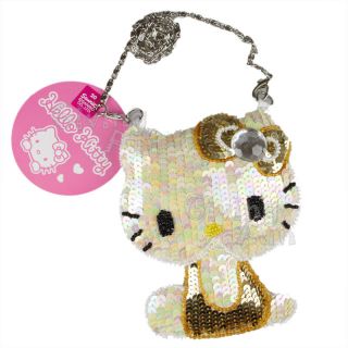NEW GENUINE Hello Kitty Sequin Chain Coins Hand Bag Tote Case Pouch w 