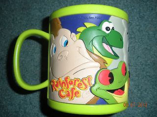   Rain Forest Cafe kids Mug Cup green 3D animals 1998 wraparound design