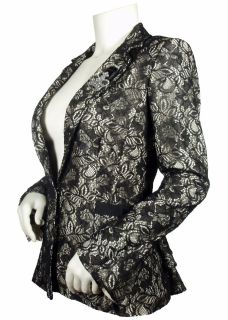 ROYAL UNDERGROUND Black & Ivory Floral LACE Peplum JACKET/ Blazer Sz 