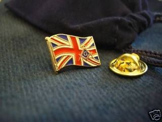Masonic UK British Flag Union Jack Lapel Pin and Gift Pouch