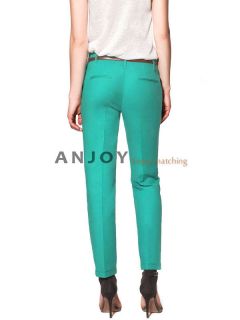 Women OL Candy Color Simple Sleek Skinny Trousers With Belt Cargo 