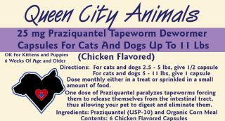 100 Queen City Animals Tapeworm Wormer Capsules For Dogs Praziquantel 