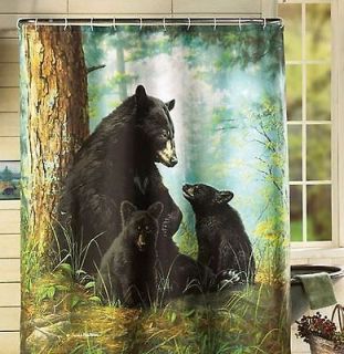 NEW Northwood Woodland Black Bear Log Cabin Fabric Shower Curtain Ship 