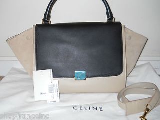 Authentic Celine Trapeze PM Black Beige Bi Color Bag Purse New w/all 