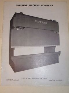 Vtg Superior Machine Company Catalog~Press Brakes~Tools