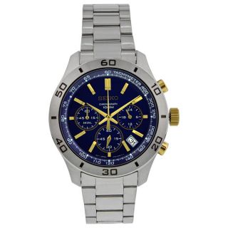 Seiko Chronograph Blue Dial Stainless Steel Mens Watch SSB055