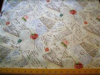 Michael Miller Fabric French Post Vintage Post Cards Rose Script Cream 