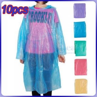 10Pcs Disposable Hooded Poncho Rain Coat Raincoat Adult Camping Hiking 