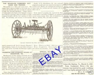 NEAT 1893 SPANGLER COMBINED HAY RAKE & TEDDER ARTICLE