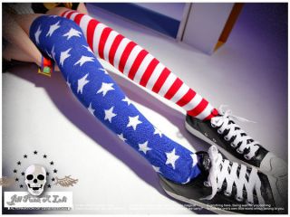Street punk american chic Comic Fever US Waving flag Knee high casual 
