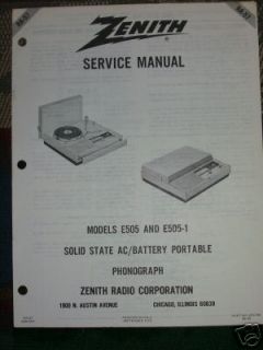 Zenith E505 E505 1 Portable Phonograph Service Manual