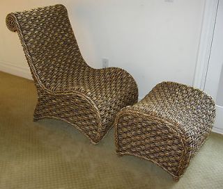DESIGNER Rattan Lounging CHAIR and Ottoman Wicker Rye ONE OF A KIND