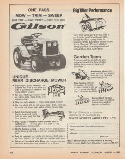 Vintage 1980 GILSON RIDE ON MOWER Advertisement