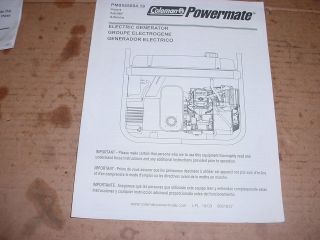 COLEMAN POWERMATE PM0545004.18 ELECTRIC GENERATOR OPERATORS MANUAL 