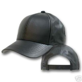 BLACK LEATHER BASEBALL CAP HAT CAPS HATS ADJUSTABLE USA