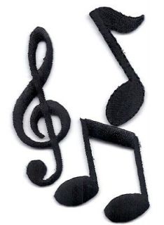 Music Notes Black (Set of 3) Iron On Embroidered Applique/Rock NRoll 
