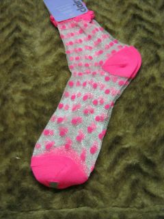 new neon pink sheer polka dot ankle sock frilly 9 11 hosiery 