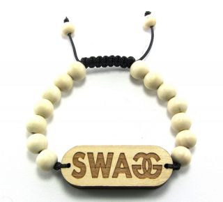 Wooden SWAGG Piece Charm Bracelet with 10mm Beads Good Wood Shamballa 