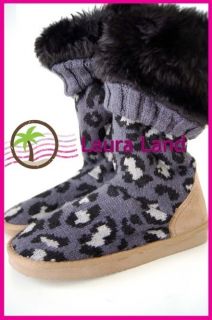   Secret PINK LEOPARD MUKLUK FUR BOOTIE Gray Faux Fur Slipper Boots ~NWT