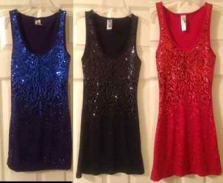 Glitter Sequins Sleeveless Tank Top (Red, Blue, or Black) S M L