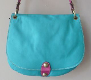 AVORIO ITALIAN LEATHER CROSS BODY BAG TURQUOISE PINK 3 SECTIONS 