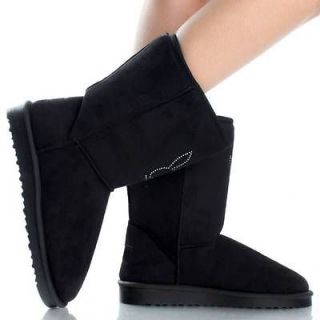 Playboy Bunny Black Flat Ankle Boots Winter Faux Suede Womens Booties 